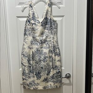 Elegant white and Blue Printed Dress